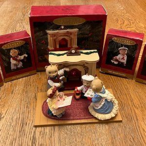 1993 Hallmark Bear Ornaments with Tabletop Display